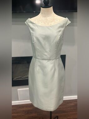 Lela Rose Elegant Light Sage Sheath Dress with Rhinestone Waist
